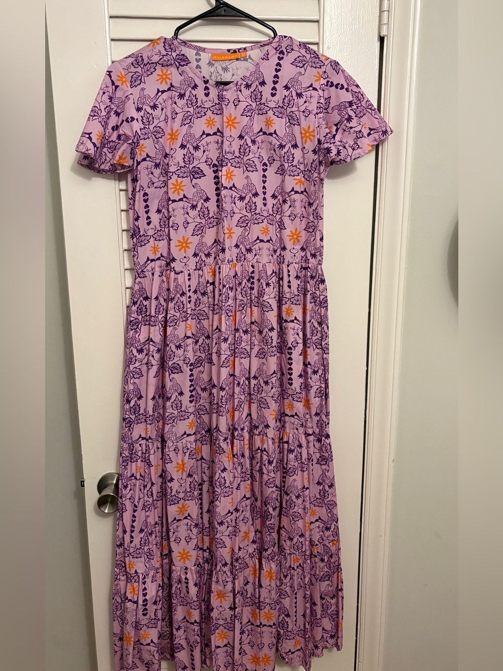 Lilac Floral Maxi Dress with Orange Accents
